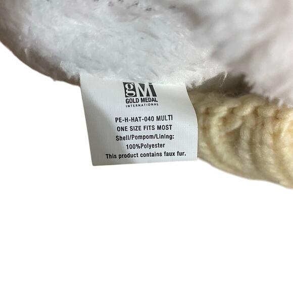 Polar Extreme Women's Knit Beanie Hat with Pompom OS Beige Green Fleece Lining - Picture 3 of 7